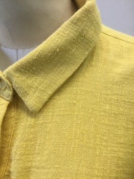 GILLI, Sunflower Yellow, Cotton, Solid, Rough Cotton Gauze, Dolman Short Sleeves with Folded Edges, Button Front, Collar Attached, Boxy/Oversized Cropped Fit