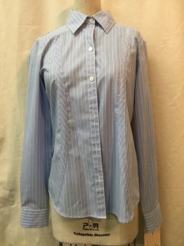 Womens, Blouse, FOX CROFT, Lt Blue, White, Cotton, Polyester, Stripes, 4, Blue, White Stripes, Button Front, Collar Attached, Long Sleeves,