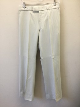 N/L, Off White, Rayon, Polyester, Solid, Flat Front, Tab Waist, Zip Fly, 2 Pockets, Wide Straight Leg