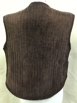 MTO, Brown, Green, Polyester, Solid, (3 of Them:  2-42, 1-44) Brown Velvet Vertical Quilt with Brown Lining, 3 Pockets, Brown W/little green Worn Out at Shoulder & Trim, Open Front