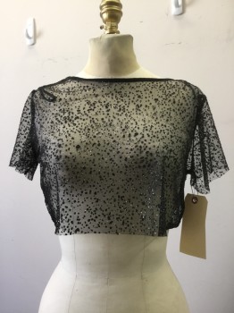 Womens, Top, FOREVER 21, Black, Silver, Synthetic, Glitter, Speckled, S, Black Sheer Net, Crew Neck, Short Sleeves, Cropped