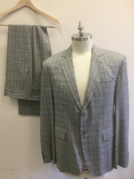 N/L, Lt Gray, Dk Gray, Beige, Wool, Plaid, Single Breasted, Notched Lapel, 2 Buttons, 3 Pockets, Solid Gray Lining