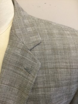 N/L, Lt Gray, Dk Gray, Beige, Wool, Plaid, Single Breasted, Notched Lapel, 2 Buttons, 3 Pockets, Solid Gray Lining