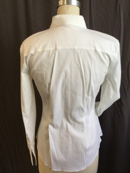 Womens, Shell, THEORY, White, Cotton, Nylon, Solid, S, Collar Attached, Button Front, Long Sleeves,