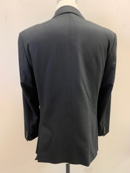 Mens, Suit, Jacket, J. CREW, Black, Wool, Polyester, Solid, 40R, Notched Lapel, Single Breasted, Button Front, 2 Buttons,  3 Pockets, Double Back Vent