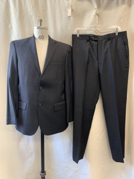 HART SCHAFFNER&MARX, Charcoal Gray, Wool, Notched Lapel, Single Breasted, 2 Buttons, 3 Pockets