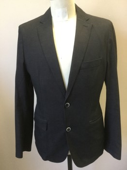 BOSS, Charcoal Gray, Cotton, Solid, Single Breasted, 2 Buttons,  3 Pockets, Notched Lapel with Top Stitching, Fitted/Slim Fit,