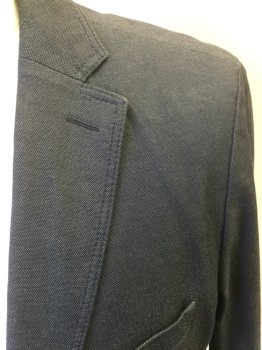 BOSS, Charcoal Gray, Cotton, Solid, Single Breasted, 2 Buttons,  3 Pockets, Notched Lapel with Top Stitching, Fitted/Slim Fit,