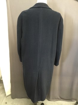 Mens, Coat, Overcoat, HUGO BOSS, Navy Blue, Wool, Solid, 44, Notched Lapel, Single Breasted,