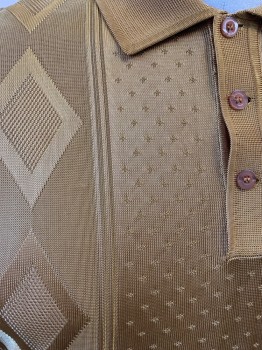 PRONTI, Dijon Yellow, Polyester, Diamonds, Stripes - Vertical , 3 Buttons, Short Sleeves, Knit