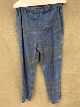 RACQUEL ALLEGRA, Dk Blue, Cotton, Tie-dye, Solid, Blue on Blue Tie Dye, Drawstring Waist, Pleated Front, 3 Pockets