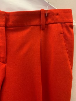 THEORY, Red, Wool, Elastane, Solid, Single Pleat, 2 Rear Pockets