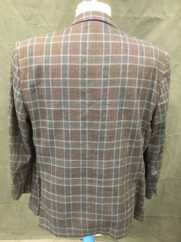 TED BAKER, Dk Brown, Lt Blue, Gray, Teal Green, Silk, Linen, Plaid, Single Breasted, Collar Attached, Notched Lapel, 2 Buttons,  4 Pockets, 2 Buttons