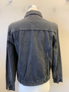 Mens, Jean Jacket, PRIMARK, Faded Black, Cotton, Faded, M, Button Front, Collar Attached, 4 Pockets,