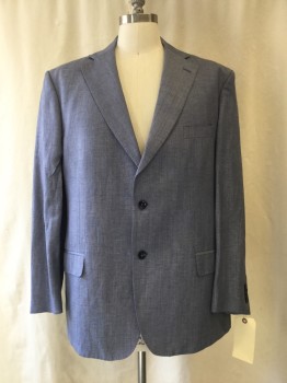 GALANTE, Blue, Wool, Heathered, Notched Lapel, Collar Attached, 2 Pockets, 3 Pockets,