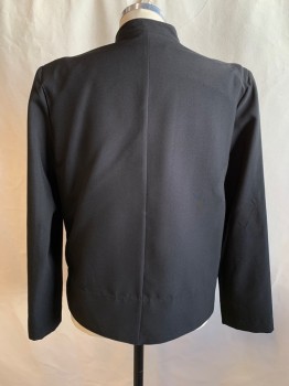 Mens,  Waiter Jacket, NEIL ALLYN, Black, Poly/Cotton, Solid, M, Black/Gold Faux Button Front, Zipper Under Placket, Mandarin Collar, Long Sleeves, Shoulder Pads