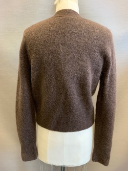 Womens, Sweater, AND OTHER STORIES, Dk Brown, Wool, Mohair, Solid, S, Gold Strawberry Buttons on Top of Snaps,