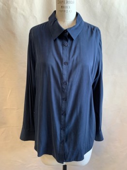 Womens, Blouse, UNIVERSAL THREAD, Navy Blue, Cupro, Viscose, Solid, S, Button Front, Collar Attached, Long Sleeves, Button Cuff