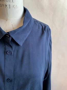 Womens, Blouse, UNIVERSAL THREAD, Navy Blue, Cupro, Viscose, Solid, S, Button Front, Collar Attached, Long Sleeves, Button Cuff