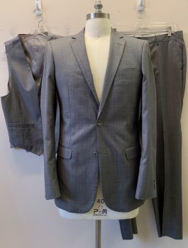 Mens, Suit, Jacket, GIOVANI TESTI, Gray, Polyester, Viscose, Solid, 40L, 2 Button, Flap Pockets, Single Vent