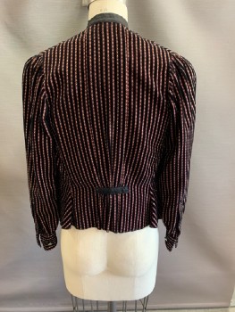 MTO, Black, Red, Beige, Synthetic, Geometric, Stripes - Vertical , Velvet Stripes, Collar Band, Snap Front, L/S, Gathered & Pleated At Lower Back