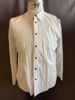 Mens, Casual Shirt, RAG & BONE, White, Black, Cotton, Stars, 17/35, Collar Attached, Button Front, Long Sleeves