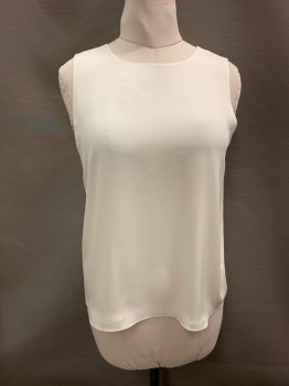 Womens, Shell, NORDSTROM SIGNATURE, Ivory White, Silk, Spandex, Solid, M, Round Neck, Slvls, Zip Back,