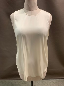 Womens, Top, THEORY, Cream, Silk, Spandex, Solid, L, CN, Pullover, Sleeveless, Key Hole Back W/ Single Button 