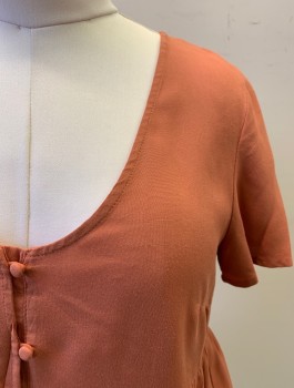 Womens, Top, LOVE FIRE, Rust Orange, Rayon, Solid, M, Scoop Neck, S/S, 3 Buttons,