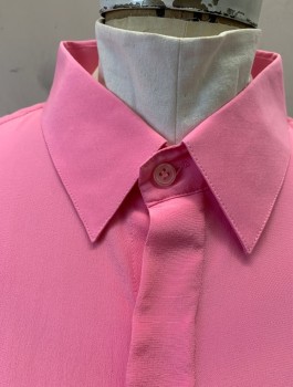 Womens, Blouse, BOCCI, Bubble Gum Pink, Silk, Solid, XL, L/S, Button Front, Collar Attached, Covered Button Placket