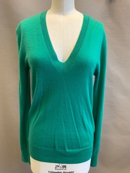 Womens, Pullover, J CREW, Emerald Green, Cashmere, Solid, S, Long Sleeves, V-neck