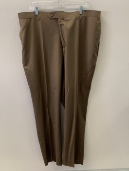 CARLO LUSSO, Tobacco Brown, Polyester, Rayon, Solid, Button Tab, Belt Loops, F.F, 2 Side Slant Pockets, 2 Back Pockets, Waist Band Altered