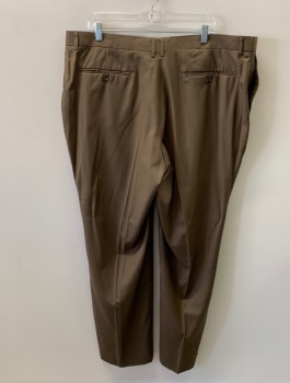 CARLO LUSSO, Tobacco Brown, Polyester, Rayon, Solid, Button Tab, Belt Loops, F.F, 2 Side Slant Pockets, 2 Back Pockets, Waist Band Altered