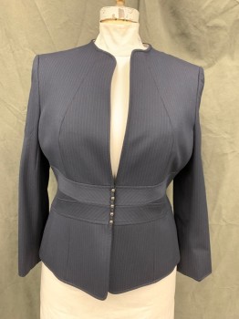 TAHARI, Navy Blue, White, Polyester, Viscose, Stripes - Pin, Snap Front with Metal Bubble "Buttons", No Collar, Double Angled Waistband