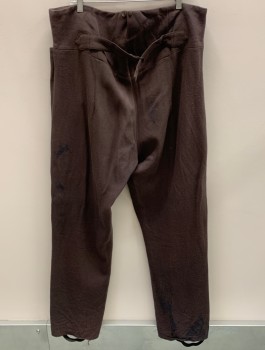 NL, Brown, Cotton, Wool, Solid, F.F, Button Front, 2 Pockets, Inner Suspender Buttons, Back Half Belt, Stirrups, Distressed, Black Stains