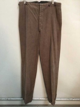 MTO, Brown, Tan Brown, Cotton, Herringbone, Flat Front, Brown Suspender Buttons On Outside Waist Of Pants, Button Fly, Cuffed Hem,
