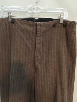 MTO, Brown, Tan Brown, Cotton, Herringbone, Flat Front, Brown Suspender Buttons On Outside Waist Of Pants, Button Fly, Cuffed Hem,