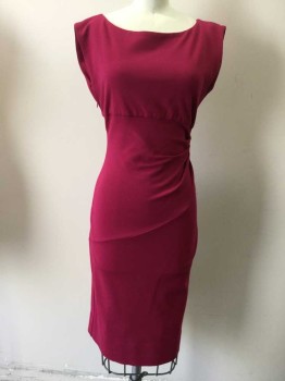 Womens, Dress, Sleeveless, DVF, Magenta Purple, Viscose, Polyester, Solid, 4, with Extended Shoulders, Scoop Neck, Diagonal Center Section, Pleated Horizontally From Side Seam, Side Zipper, V-neck Back
