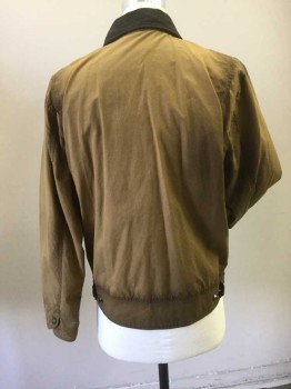 Mens, Casual Jacket, BEST MADE CO, Tobacco Brown, Cotton, Polyester, Solid, Stripes, L, Aged  Cotton Jacket. Greesy Look. Zip Front, Dark Brown Moleskin Collar and Cuff Facing. 1 Zip Pocket, 2 Snap Closure Pockets. Charcoal & Gray Polyester Flannel Lining