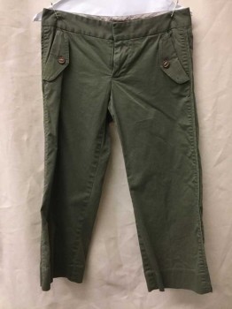 MARC JACOBS, Olive Green, Cotton, Spandex, Solid, Zip Fly, Straight Leg, 2 Pockets
