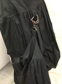Womens, Dress, Short Sleeve, LIP SERVICE, Black, Cotton, Spandex, Solid, 28, 36, Black Stretch Cotton, with Black Lace Yoke & Ruffled Trim, Self Ruffled Cap Sleeves, Belted Stand Collar with Copper Buckle, 3 Button Placket, Fancy Copper Filigree O Rings at Waist to Hook Skirt Upon, Back Zip