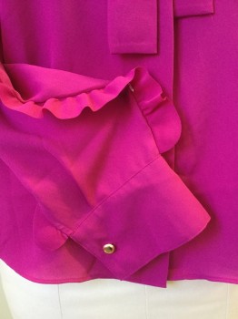TED BAKER, Orchid Purple, Polyester, Solid, Solid, Orchid Pink, Stand Collar Attached with Neck Tie, Hidden Button Front, Long Sleeves with Self Ruffle, Copper Button on Cuffs, ( and 1 Copper Button Included in the Bag)