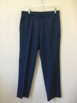 Mens, Suit, Pants, FRANCESCO ROMANI, Blue, Wool, Polyester, Solid, 32, 34, Flat Front, Zip Fly. 5 Pockets,