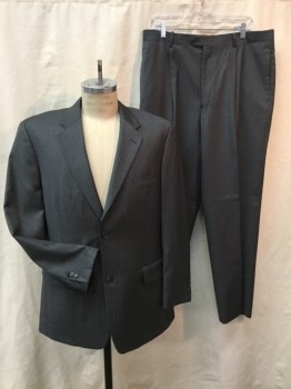TASSO ELBA, Charcoal Gray, Lt Blue, Wool, Stripes, Jacket - Charcoal with Light Blue Pin Stripe, 2 Button Single Breasted, 3 Pockets,