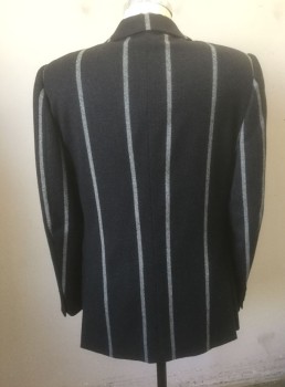 MNW, Charcoal Gray, Lt Gray, Wool, Stripes - Vertical , Single Breasted, Notched Lapel, 1 Button, 3 Pockets, Solid Black Lining