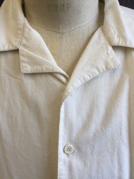 Mens, Historical Fiction Shirt, PAUL SAMUEL, Cream, Cotton, Solid, M, Notched Lapel, Gathered Front & Back Shoulder, Button Front, Long Sleeves, (no Button on the Last 2 Bottom)