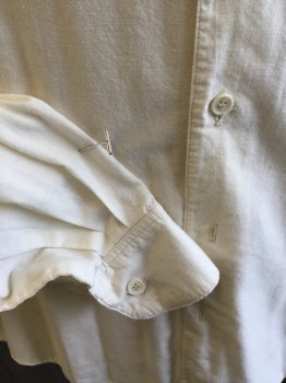 Mens, Historical Fiction Shirt, PAUL SAMUEL, Cream, Cotton, Solid, M, Notched Lapel, Gathered Front & Back Shoulder, Button Front, Long Sleeves, (no Button on the Last 2 Bottom)