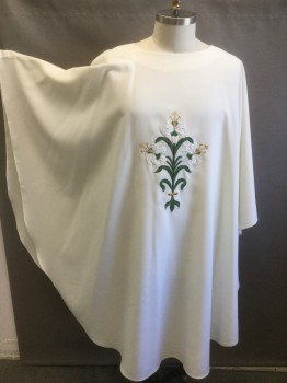 Unisex, Chasuble, BEAM VEST, Ivory White, Green, Gold, Polyester, Floral, N/S, Pullover, Lily Machine Embroidery,
