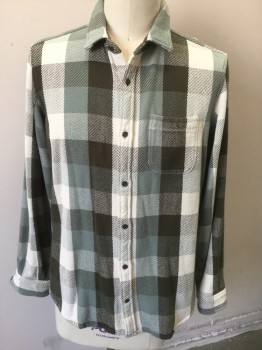 GAP, Sage Green, Forest Green, Cream, Cotton, Check , Oversized Check Pattern, Heavy Cotton, L/S, Button Front, CA, 1 Patch Pocket