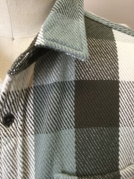 GAP, Sage Green, Forest Green, Cream, Cotton, Check , Oversized Check Pattern, Heavy Cotton, L/S, Button Front, CA, 1 Patch Pocket